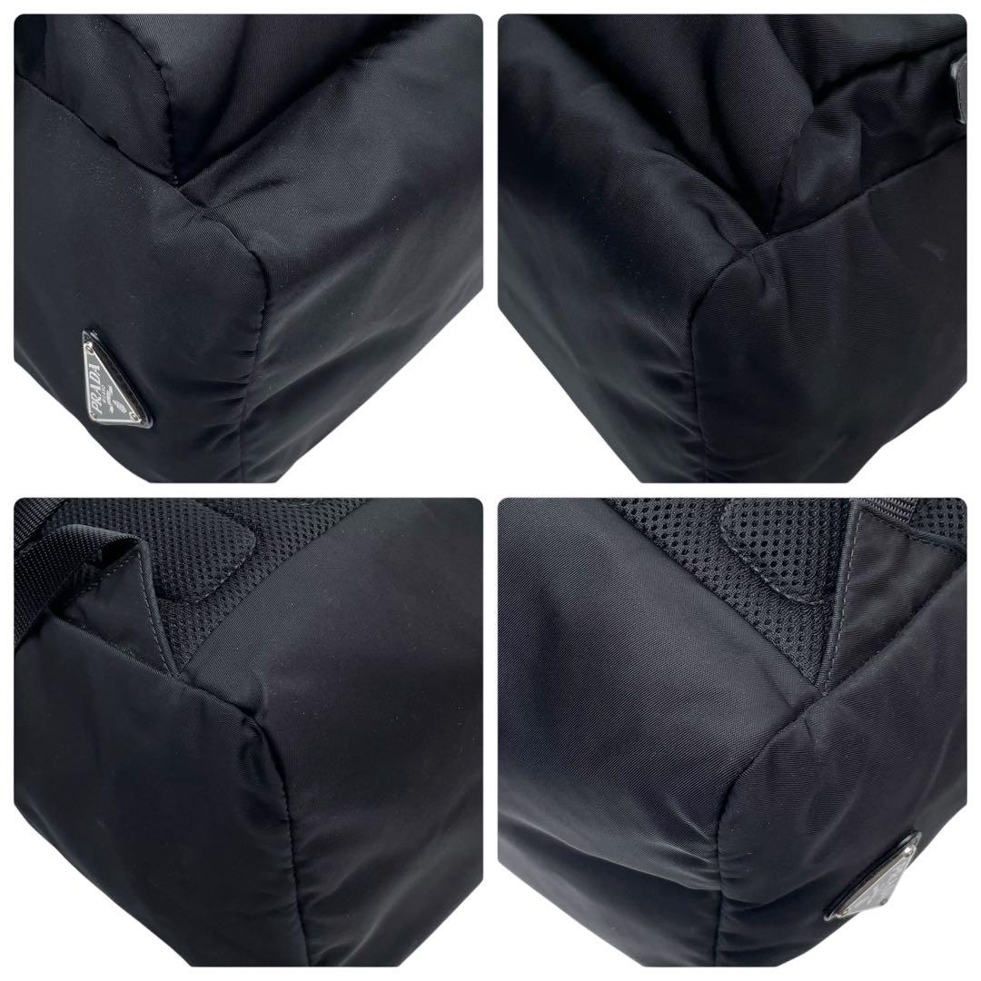 Prada Nylon Leather Triangle Plate Logo Backpack Black — view 5