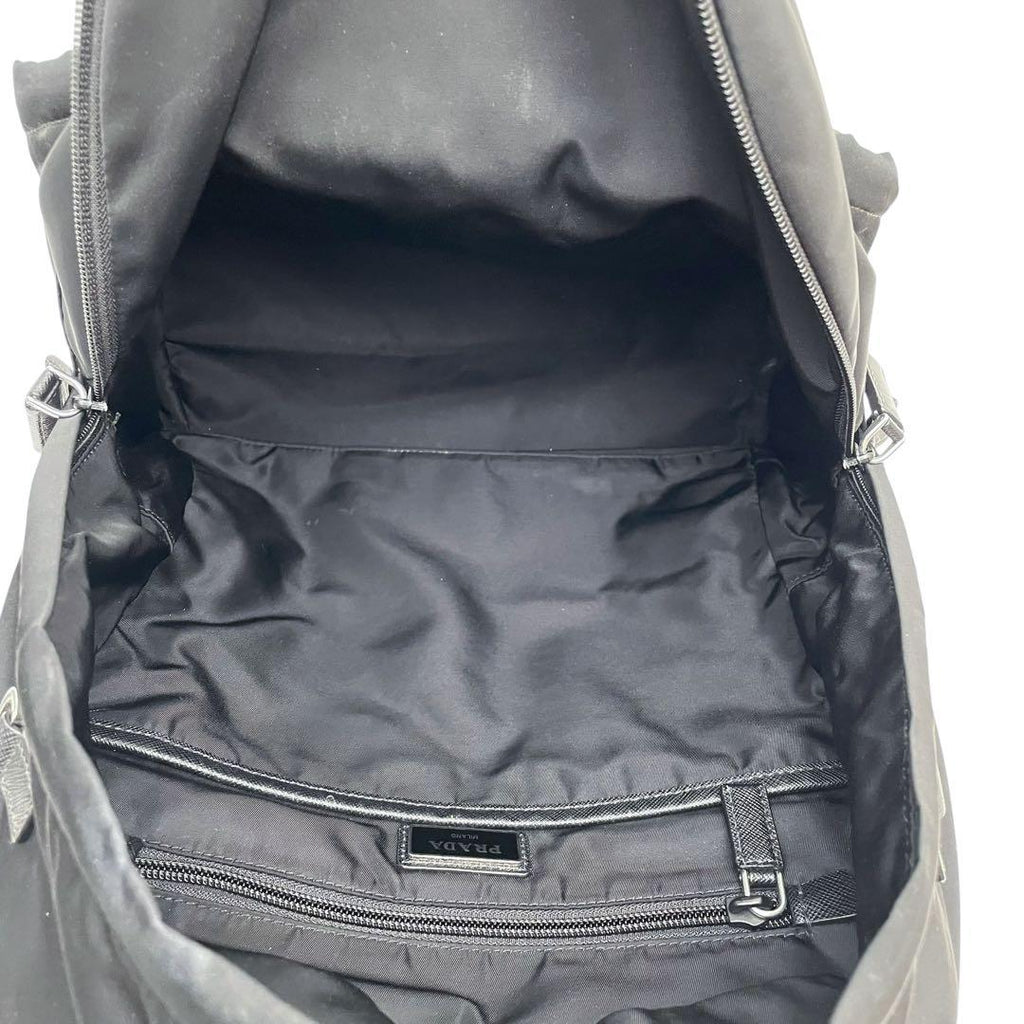 Prada Nylon Leather Triangle Plate Logo Backpack Black — view 6