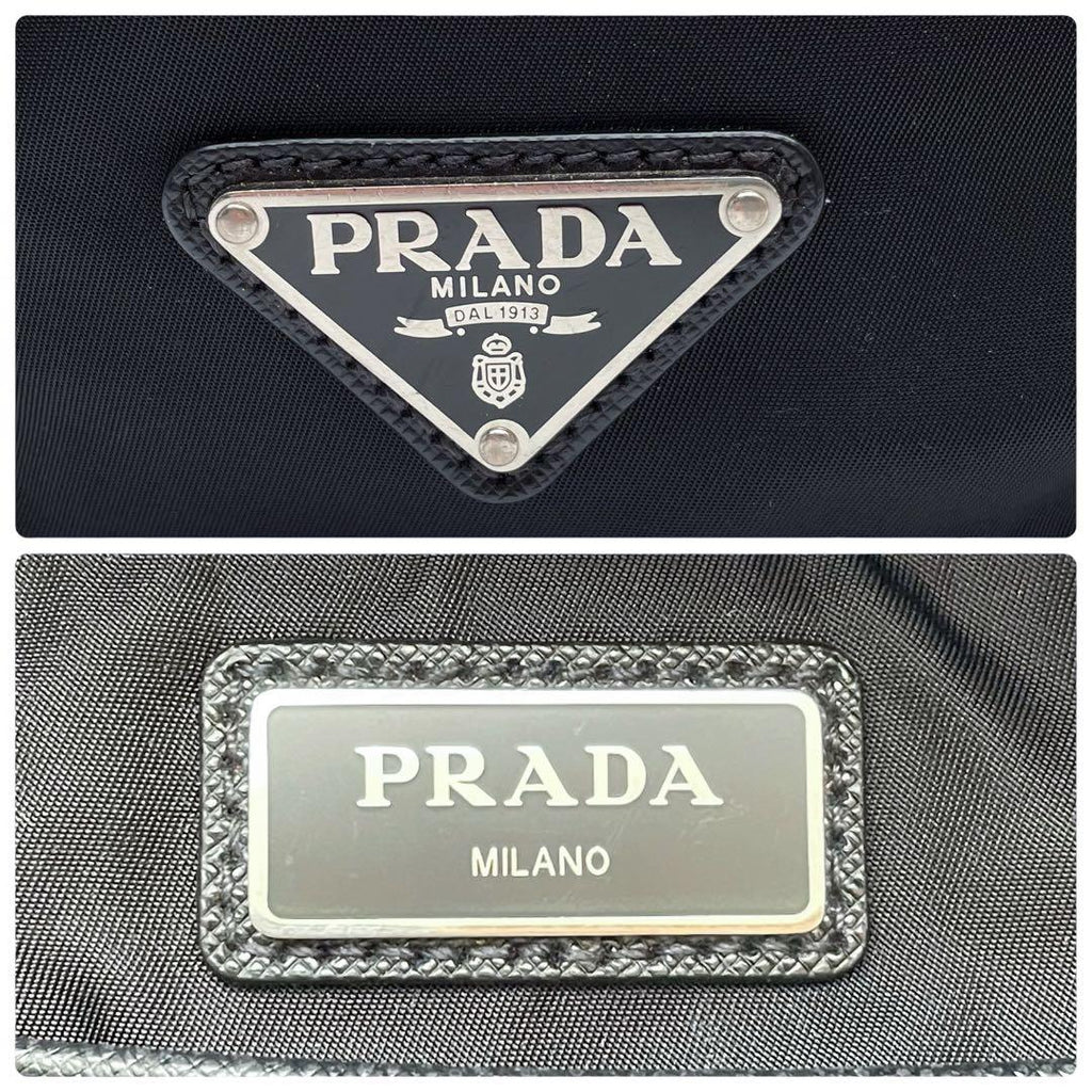 Prada Nylon Leather Triangle Plate Logo Backpack Black — view 9