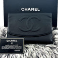 Chanel Wallet Jumbo CC Logo Caviar Trifold Round Charm Black