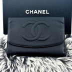 Chanel Wallet Jumbo CC Logo Caviar Trifold Round Charm Black — view 2