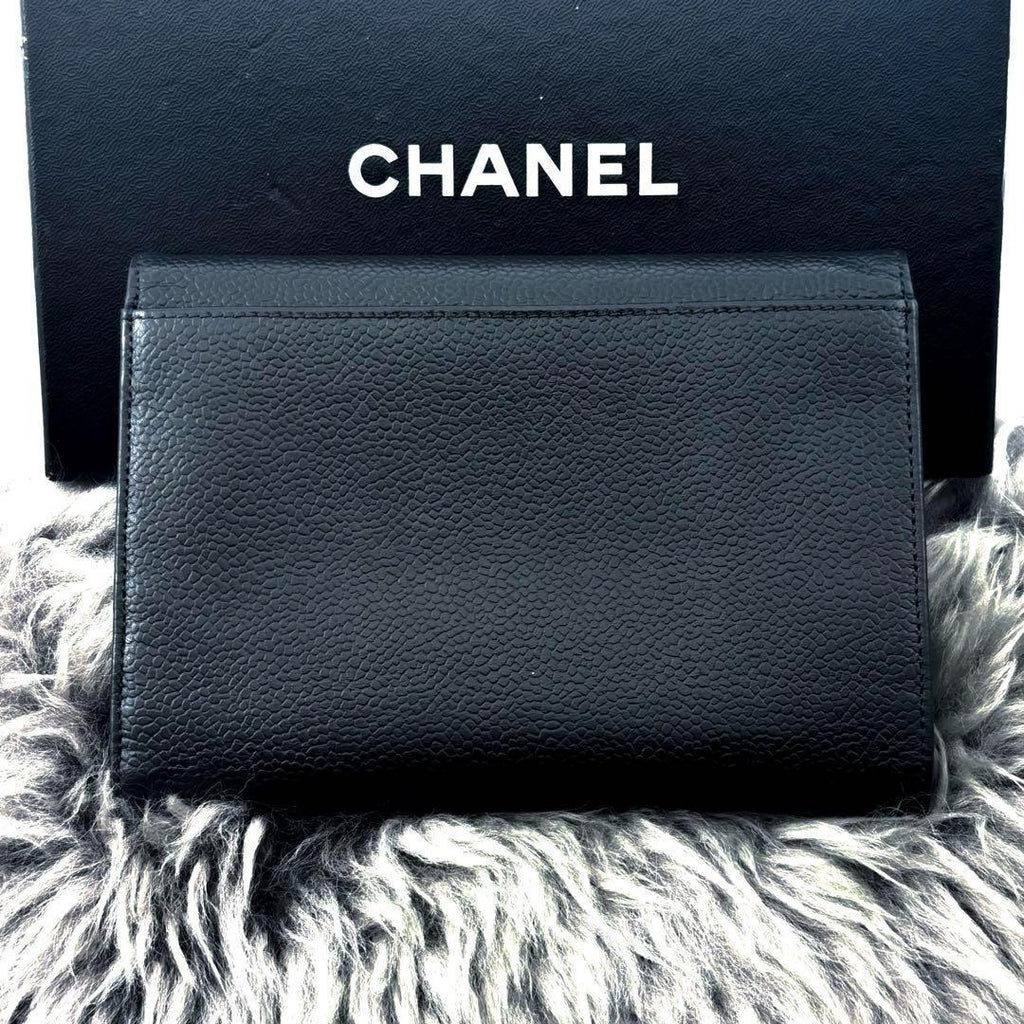 Chanel Wallet Jumbo CC Logo Caviar Trifold Round Charm Black — view 3