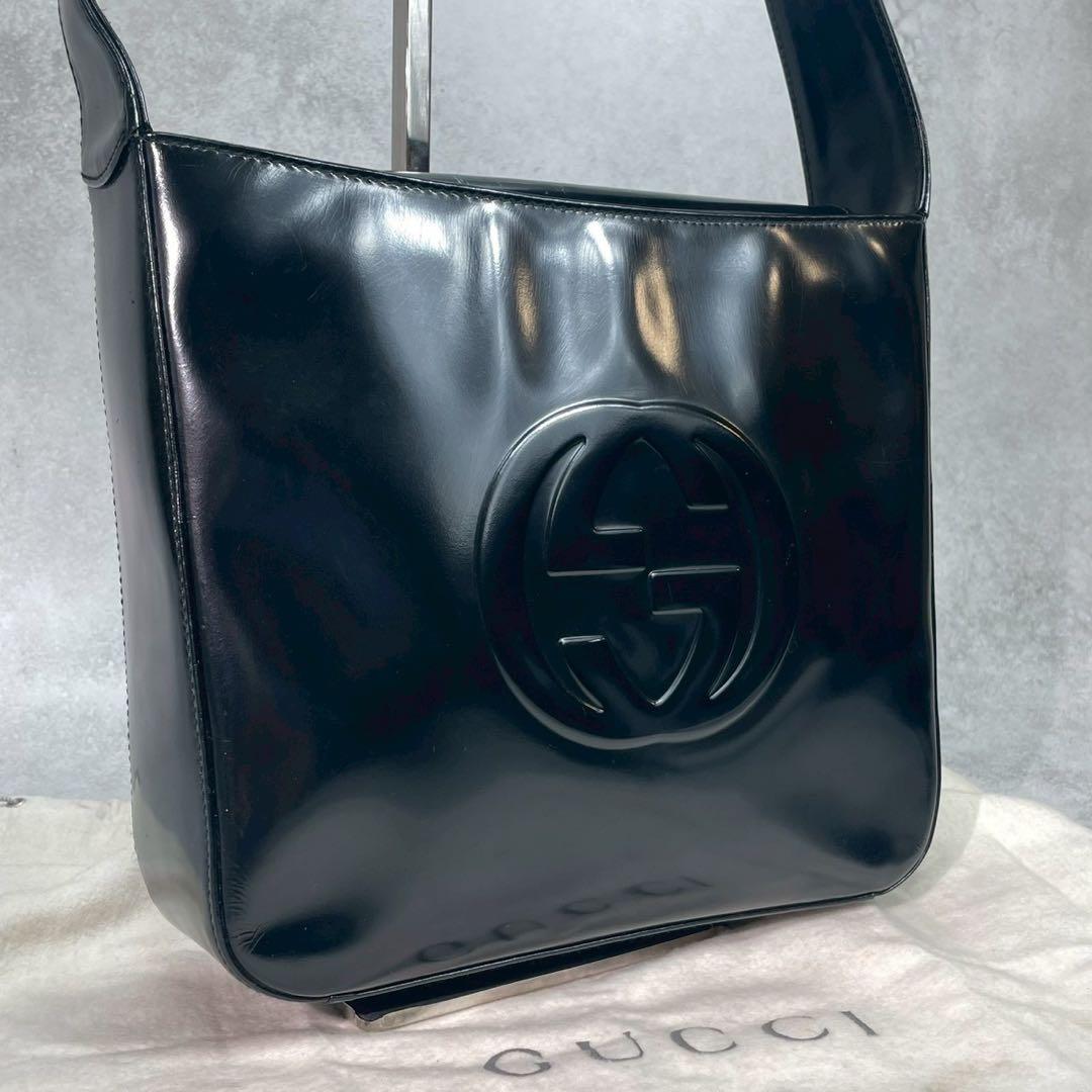 Gucci GG Shoulder Bag Patent Leather Logo Black