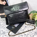 Chanel Vintage Quilted CC Logo Fringe Black