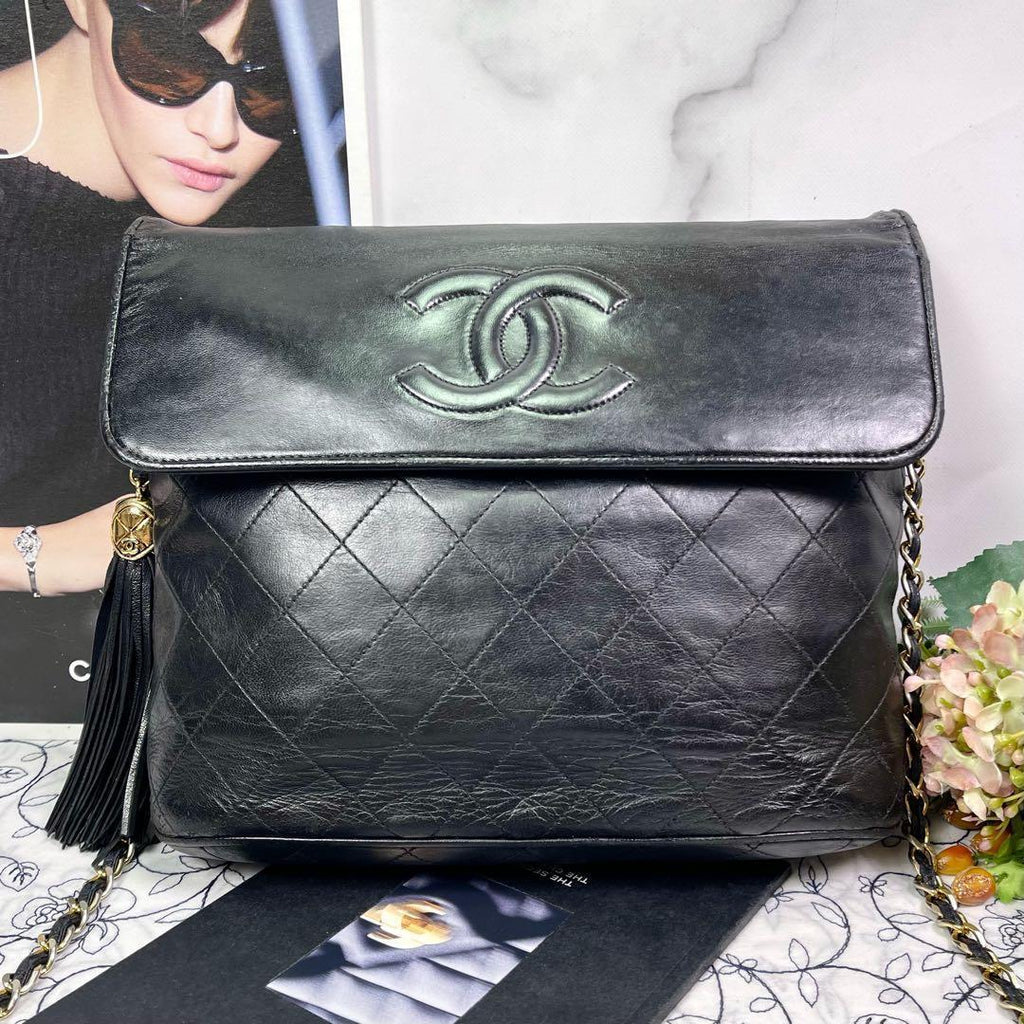 Chanel Vintage Quilted CC Logo Fringe Black — view 2