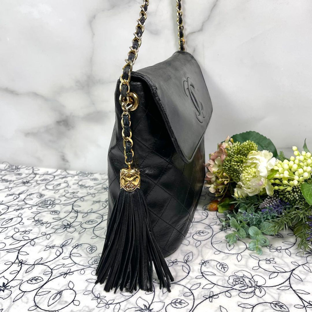 Chanel Vintage Quilted CC Logo Fringe Black — view 6
