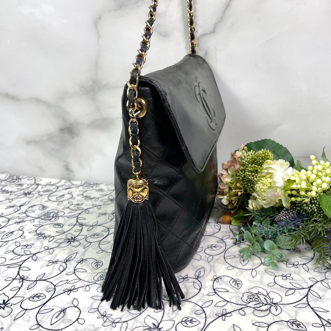 Chanel Vintage Quilted CC Logo Fringe Black — view 6