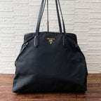 Prada Logo Nylon Leather Shoulder Tote Bag Black — view 2