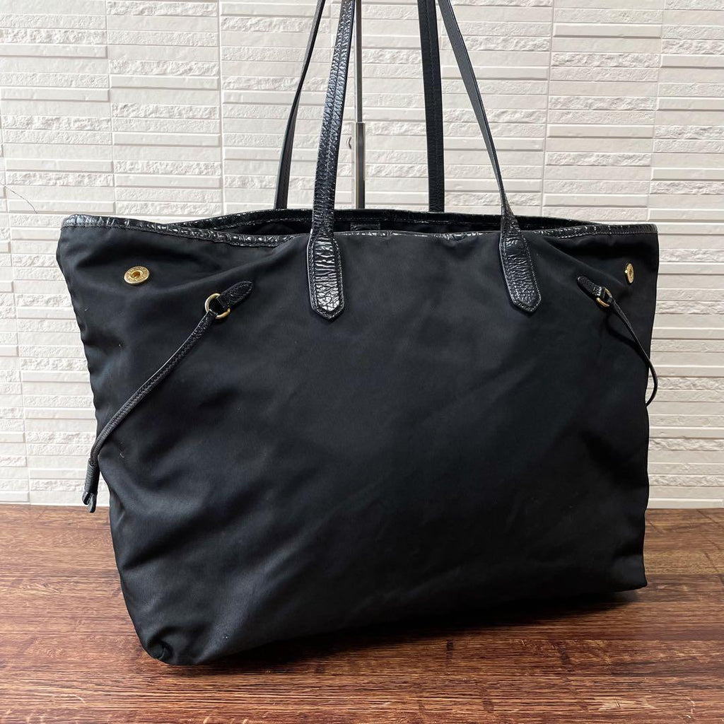 Prada Logo Nylon Leather Shoulder Tote Bag Black — view 3