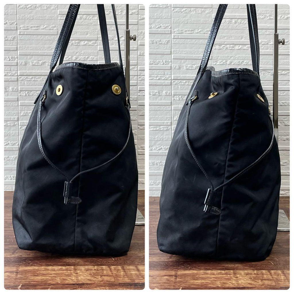 Prada Logo Nylon Leather Shoulder Tote Bag Black — view 4