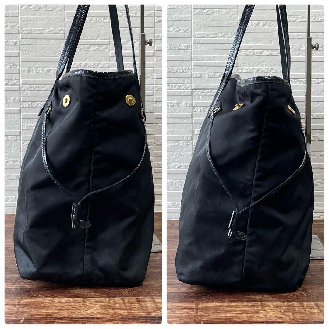 Prada Logo Nylon Leather Shoulder Tote Bag Black — view 4