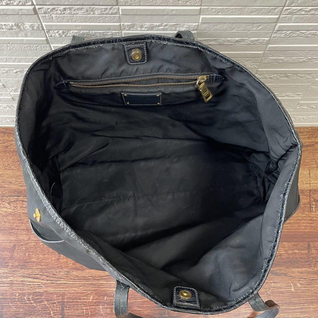 Prada Logo Nylon Leather Shoulder Tote Bag Black — view 8
