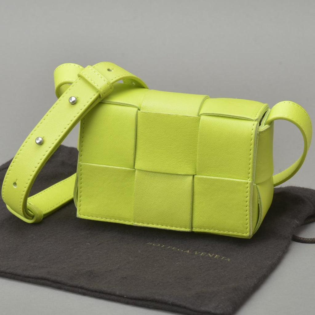 Bottega Veneta Caddy Cassette Shoulder Bag Lime Green Leather