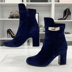 Hermes Jews Kelly Hardware Suede Short Boots Navy — view 2