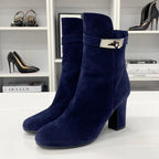 Hermes Jews Kelly Hardware Suede Short Boots Navy — view 3