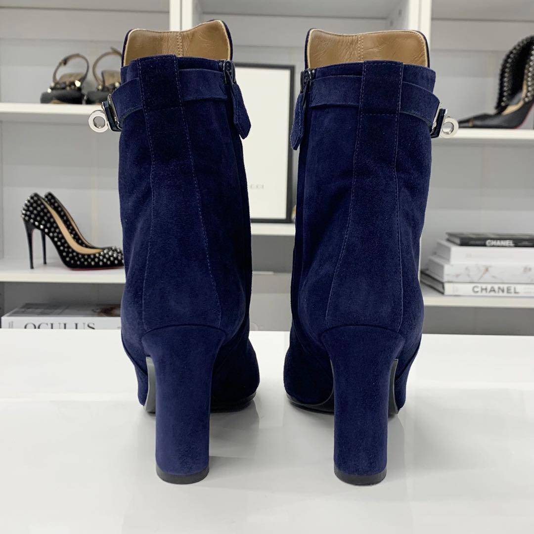 Hermes Jews Kelly Hardware Suede Short Boots Navy — view 6