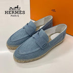 Hermes Trip Espadrilles Denim Flat Shoes Blue