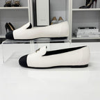 Chanel CC Logo Leather Bicolor Loafers White Black — view 3