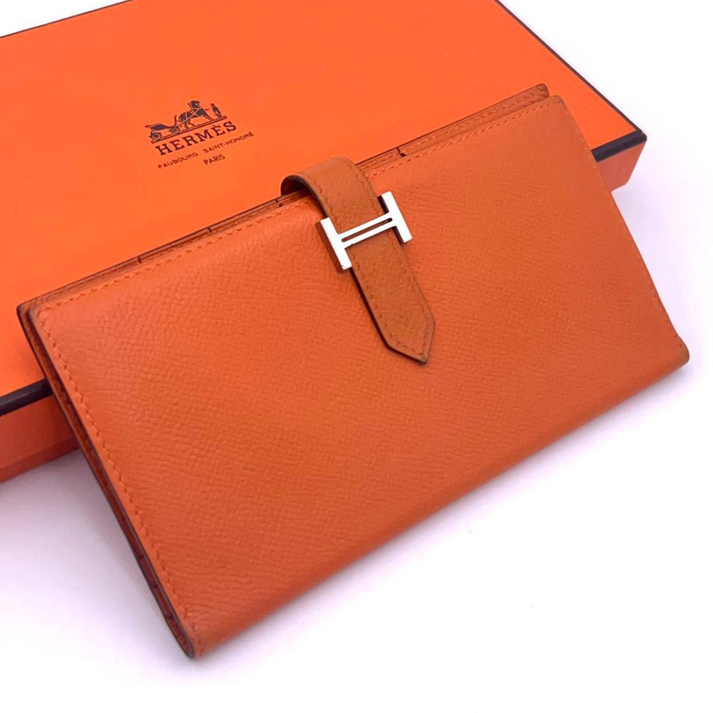 Hermes Bearn Classic Veau Epsom Wallet Orange