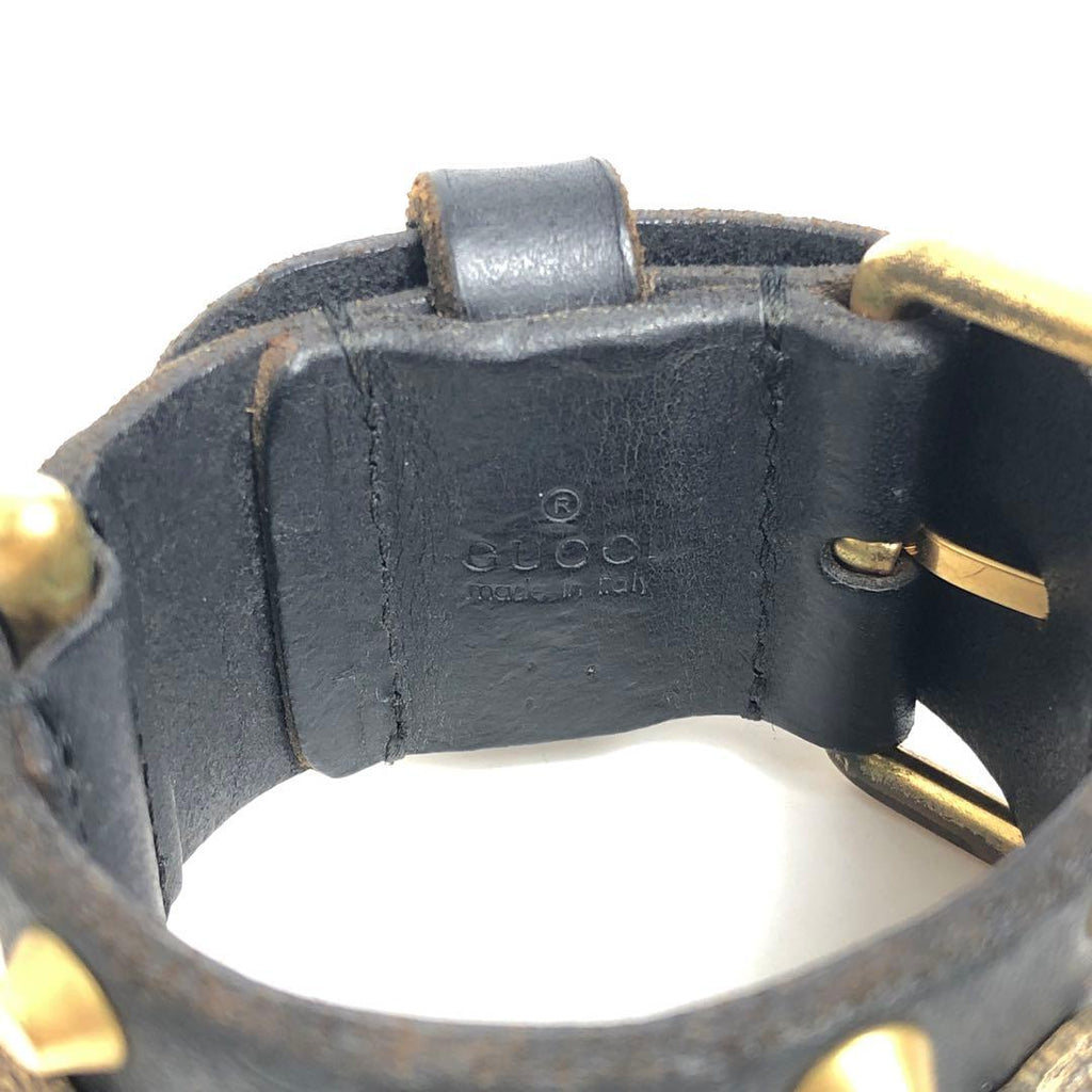 Gucci Leather Bracelet Cat Head Black Gold Hardware — view 5