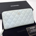Chanel Quilted Caviar Leather Zip Around Wallet Blue