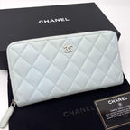 Chanel Quilted Caviar Leather Zip Around Wallet Blue