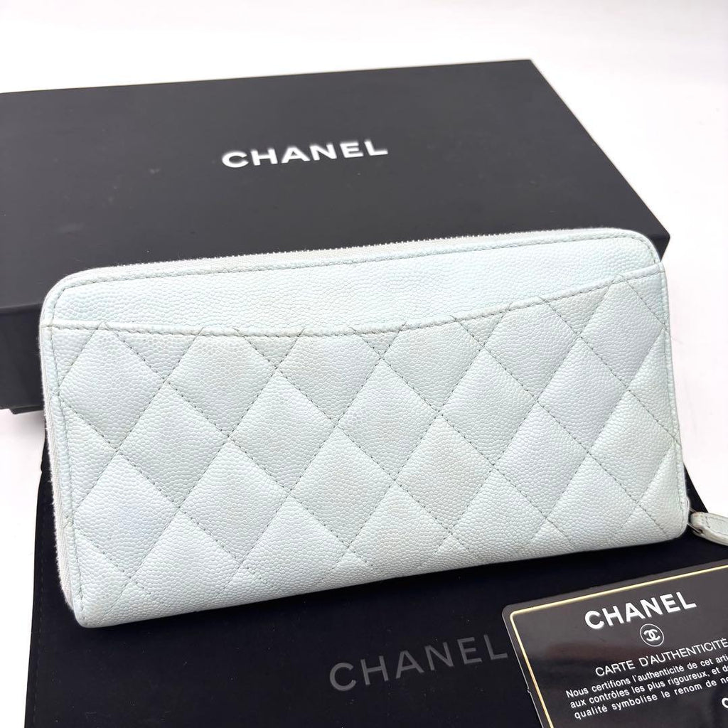 Chanel Quilted Caviar Leather Zip Around Wallet Blue — view 2