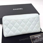 Chanel Quilted Caviar Leather Zip Around Wallet Blue — view 2