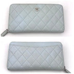 Chanel Quilted Caviar Leather Zip Around Wallet Blue — view 3
