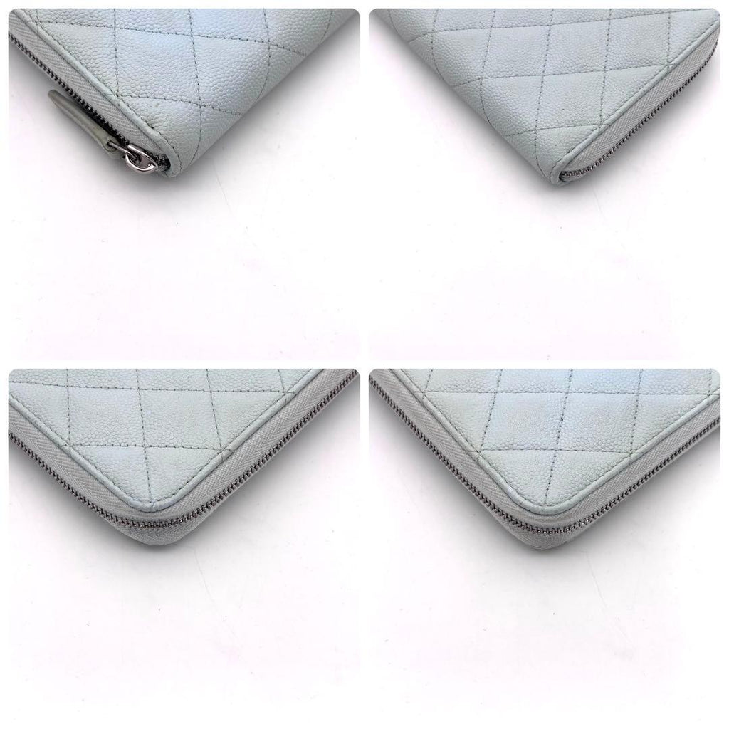 Chanel Quilted Caviar Leather Zip Around Wallet Blue — view 8