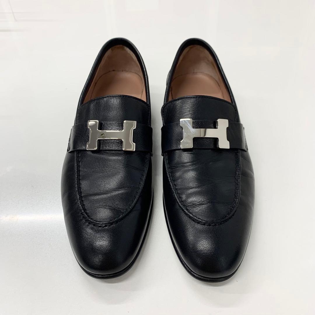 Hermes Paris Hhardware Leather Loafers Black — view 2