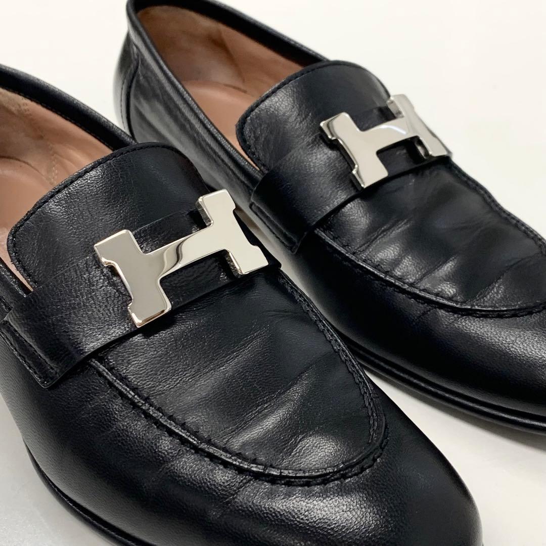 Hermes Paris Hhardware Leather Loafers Black — view 9