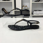 Chanel CC Logo Star Quilted Leather Thong Sandals Black — view 3