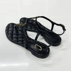 Chanel CC Logo Star Quilted Leather Thong Sandals Black — view 4