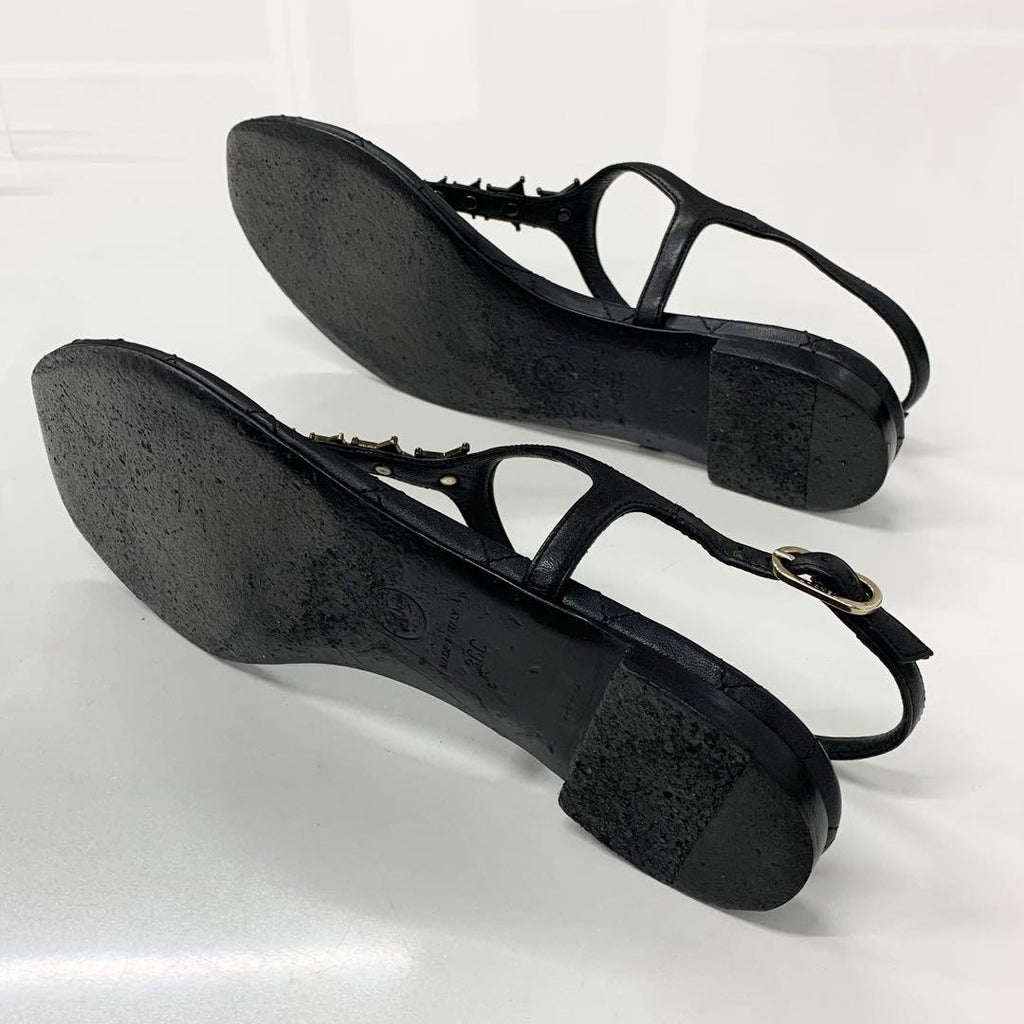 Chanel CC Logo Star Quilted Leather Thong Sandals Black — view 6