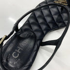 Chanel CC Logo Star Quilted Leather Thong Sandals Black — view 7