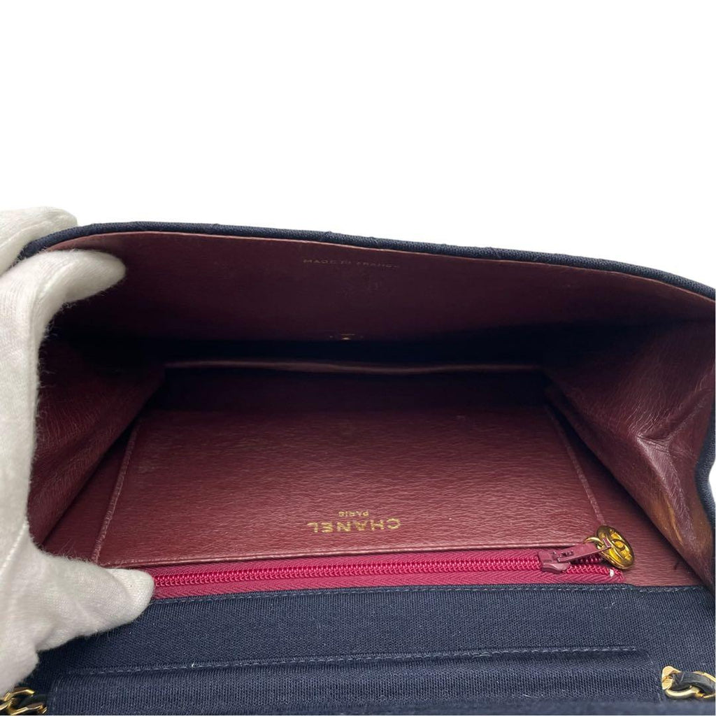 Chanel Quilted Cotton Chain Shoulder Bag CC Logo — view 8
