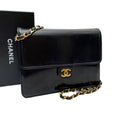 Chanel Enamel Leather Chain Shoulder Bag CC Logo Black