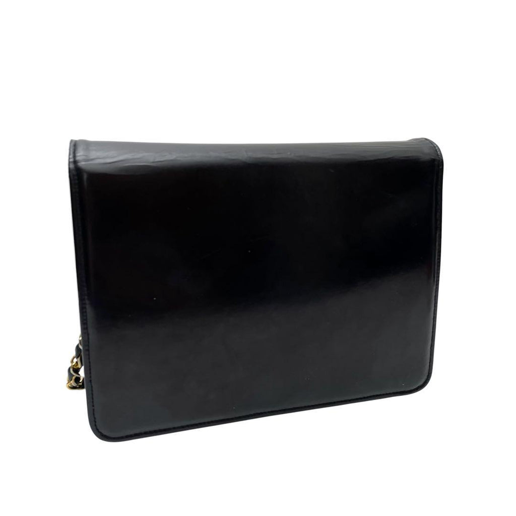 Chanel Enamel Leather Chain Shoulder Bag CC Logo Black — view 2