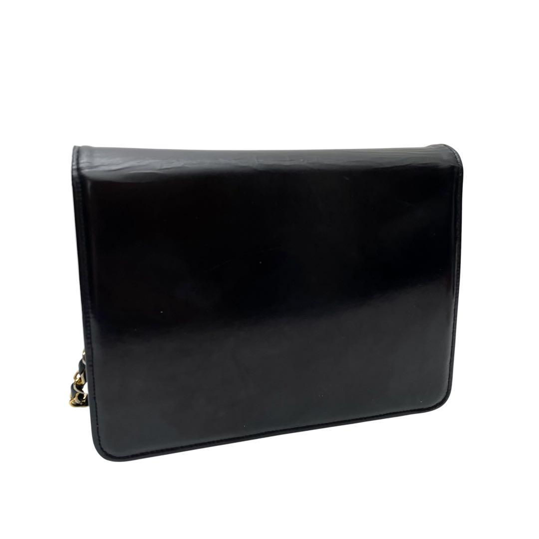 Chanel Enamel Leather Chain Shoulder Bag CC Logo Black — view 2
