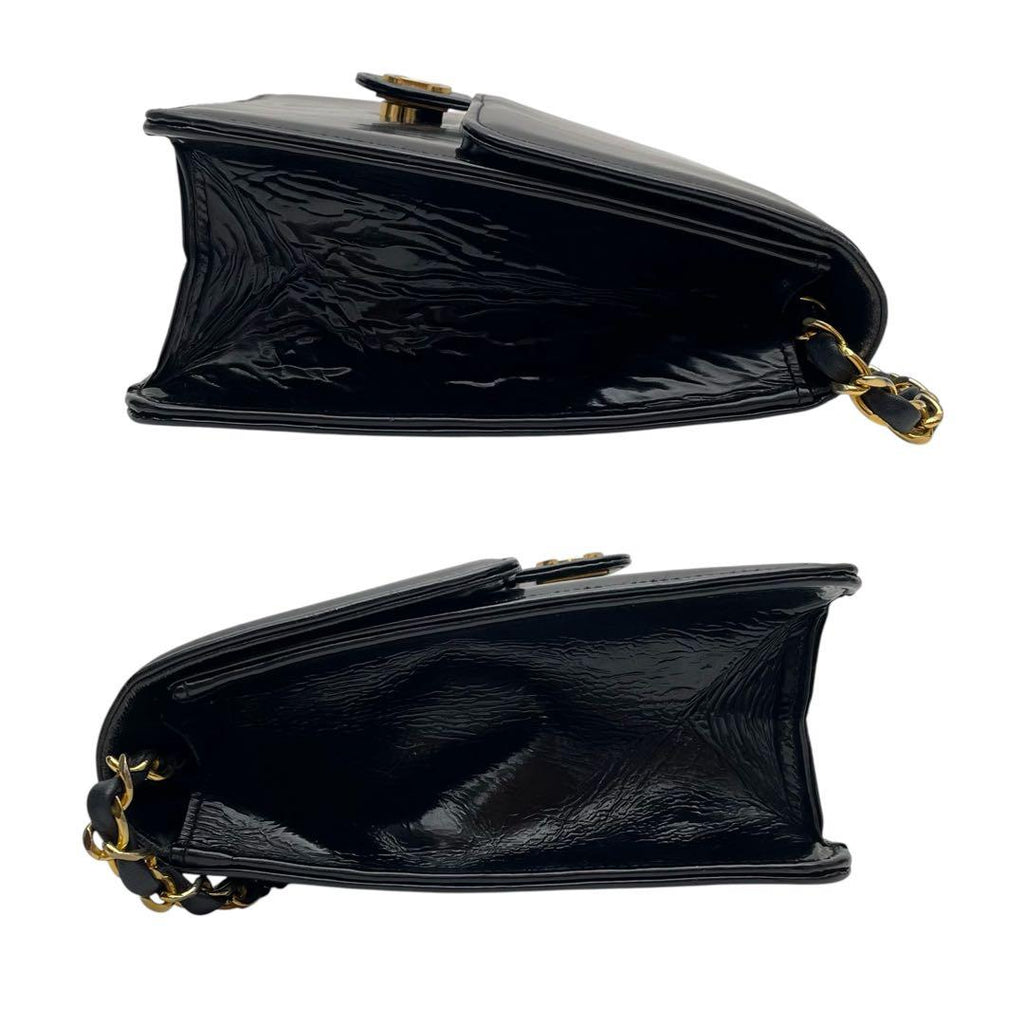 Chanel Enamel Leather Chain Shoulder Bag CC Logo Black — view 4
