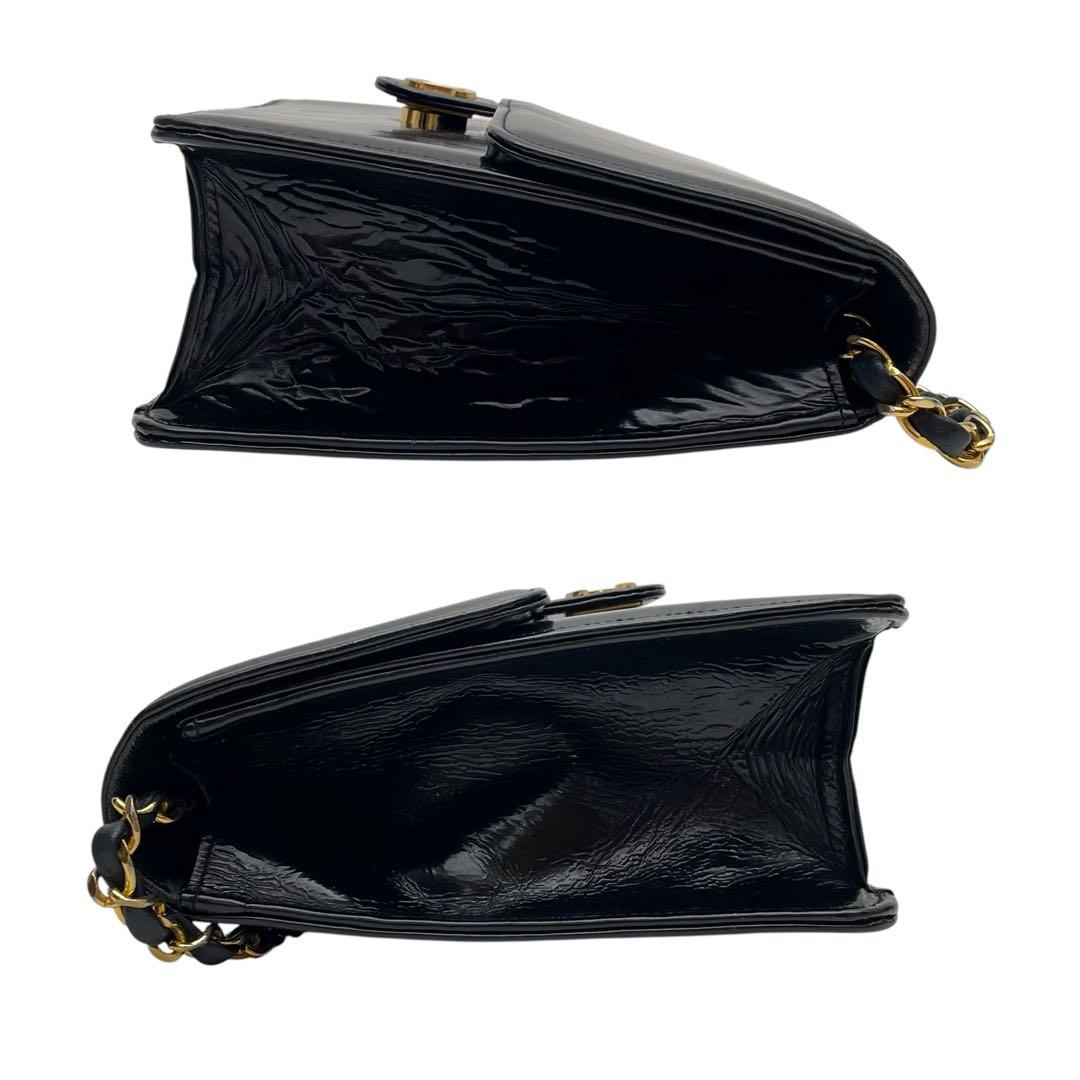 Chanel Enamel Leather Chain Shoulder Bag CC Logo Black — view 4
