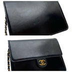 Chanel Enamel Leather Chain Shoulder Bag CC Logo Black — view 8