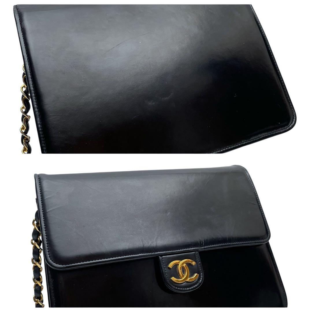 Chanel Enamel Leather Chain Shoulder Bag CC Logo Black — view 8