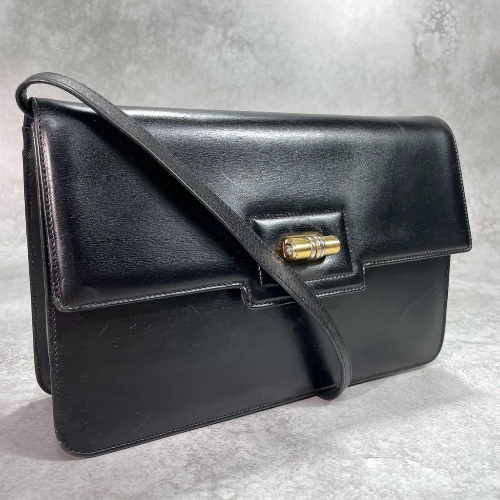 Gucci Shoulder Bag Black Leather Gold