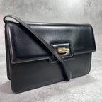 Gucci Shoulder Bag Black Leather Gold