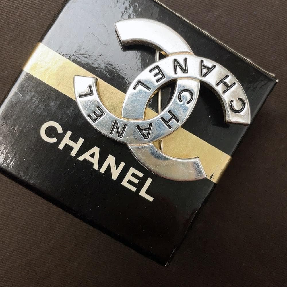 Chanel Brooch CC Logo Silver Vintage
