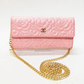 Chanel Camellia Long Wallet Pink Chain