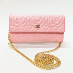 Chanel Camellia Long Wallet Pink Chain