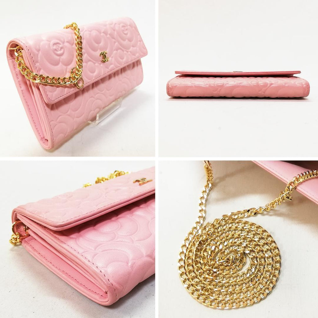 Chanel Camellia Long Wallet Pink Chain — view 3
